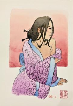Illustration couleur kinu kimono A4