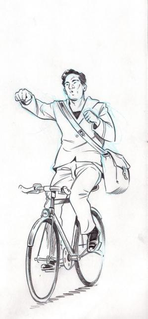 Marcel boxant sur son velo